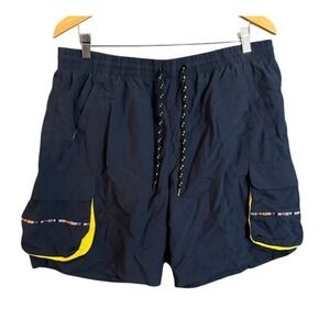 West Marine Men's Navy Blue Cargo Shorts XXL Nylon Mesh Lined Nautical Flags